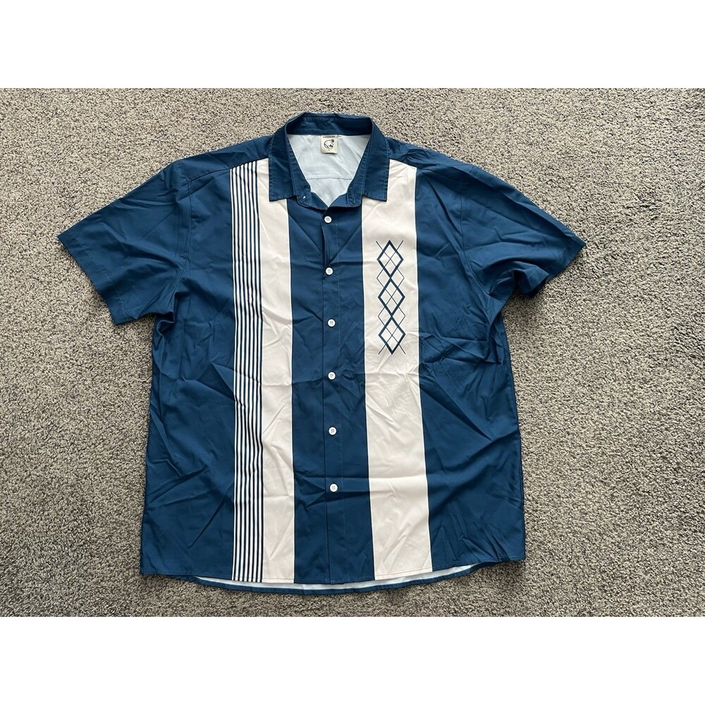 Hardaddy Retro Shirt Men's XL Blue Atomic Mid-Century Style Bowling Button Up